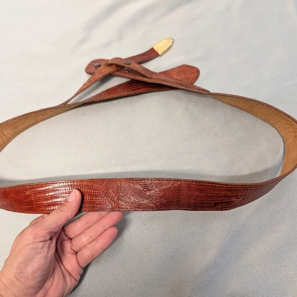 Vintage Justin Boots Genuine Lizard Brown Leather Belt